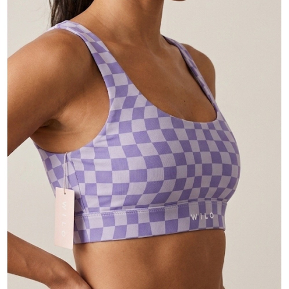 Wilo the Label Athletic Bra Top Purple Checker Print TOP ONLY Size S